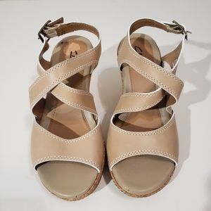 Clarks Tan Leather Wedge Heel Sandals Size 6.5